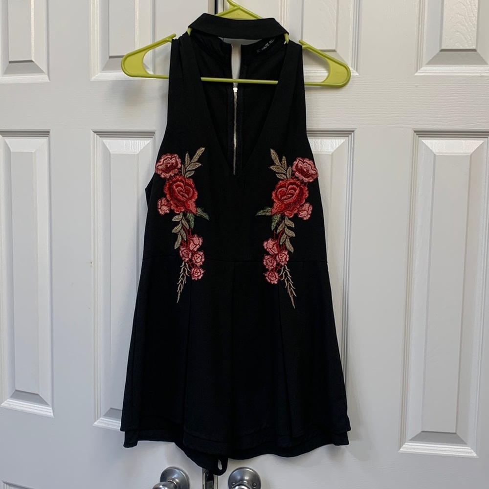 Haute rogue rose embroidered romper